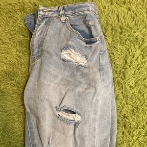blue ripped mom jeans